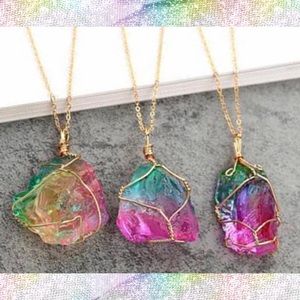 🌈Rainbow Ombre Chakra Gemstone Pendant Necklace🦄